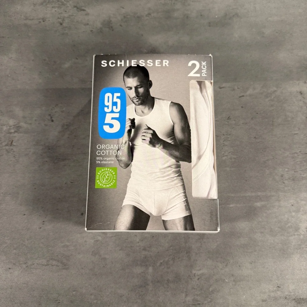 Schiesser Tank Top Mens 3XL 95/5 Organic Cotton White 2-Pack NEW Breathable